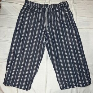 beachlunchlounge Stripe Linen Blend Ankle Wide Leg Drawstring Waist Women Large